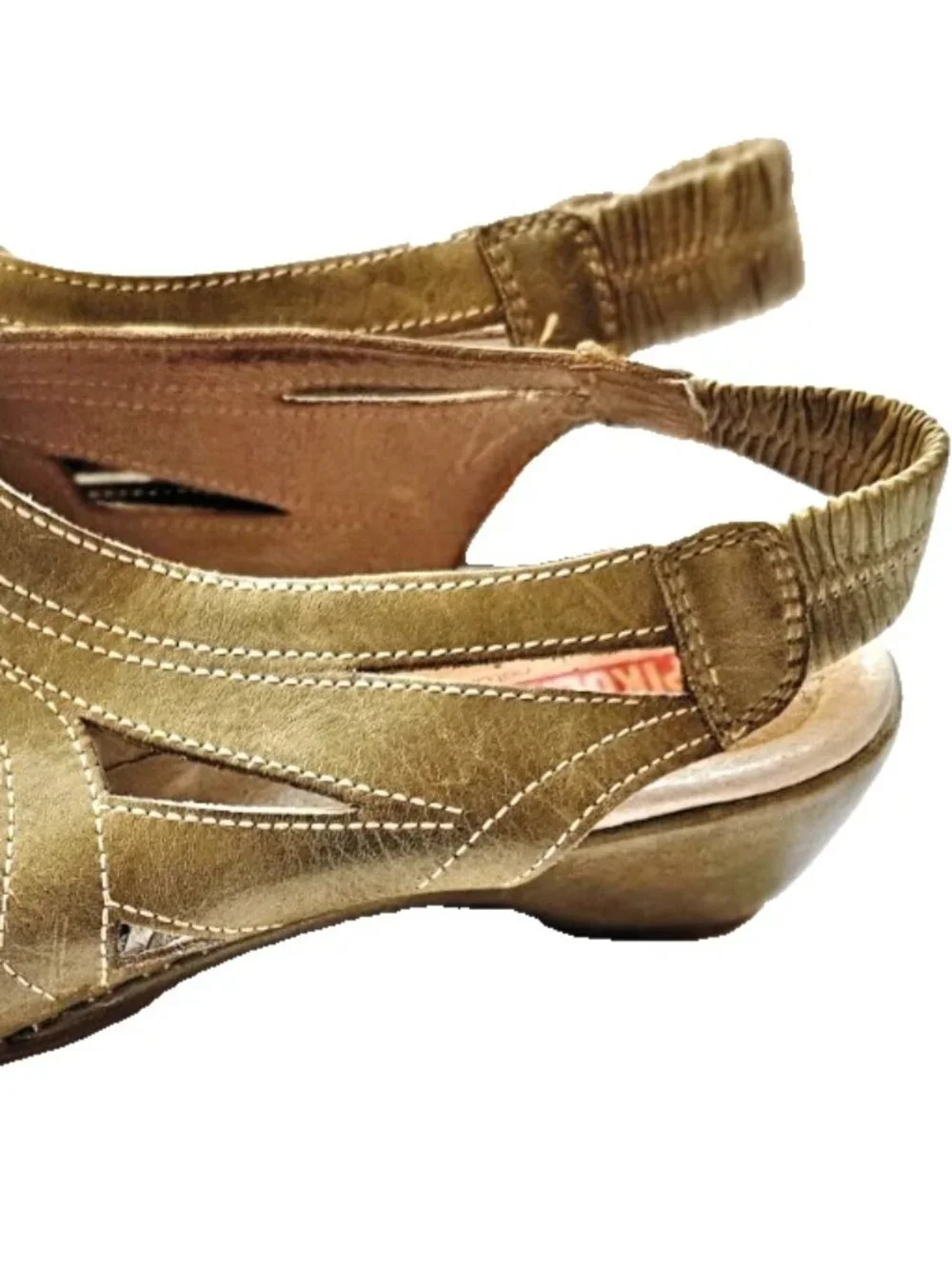 Pikolinos Slingback Green Leather Laser Cut Wedge Sandals Size 10-10.5 EU 41